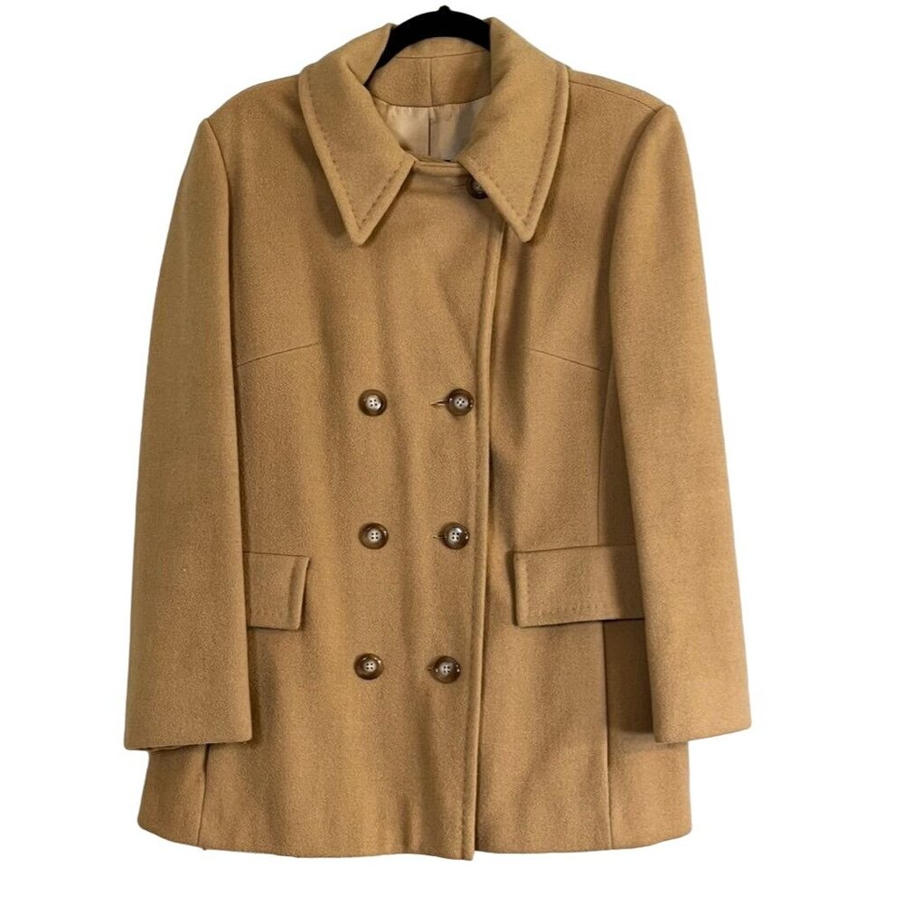 Vintage Tan Double-Breasted Women's Coat